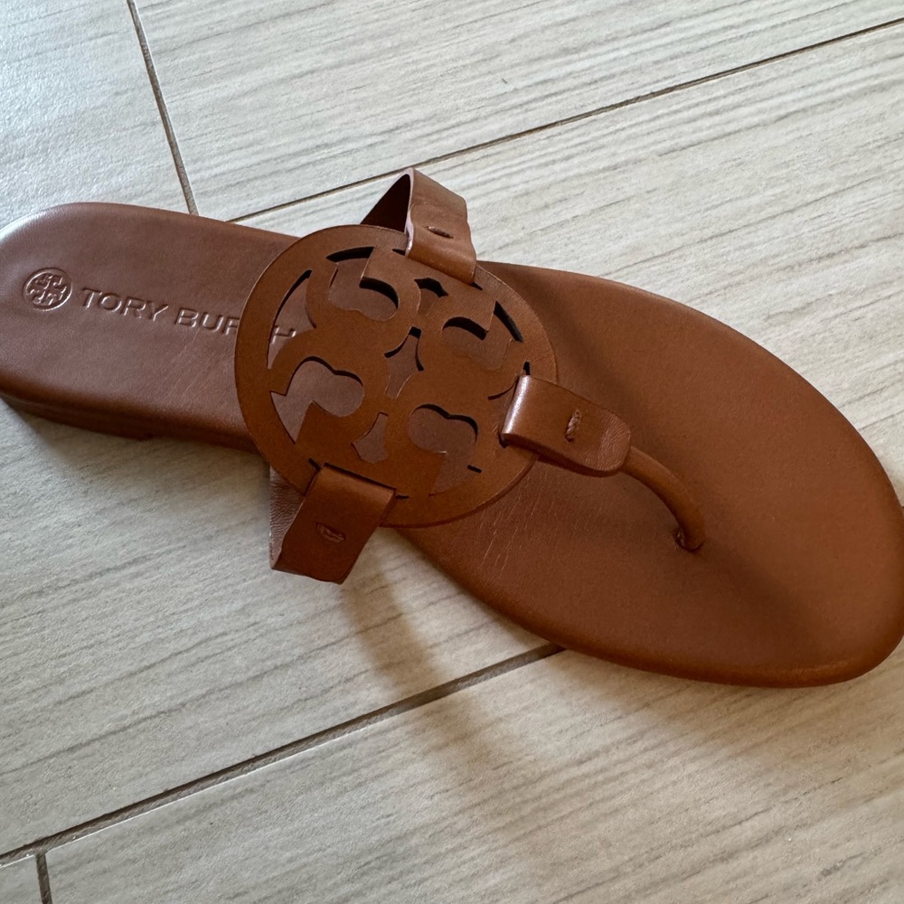 Tory Burch Soft Miller Leather Sandals in Bourbon